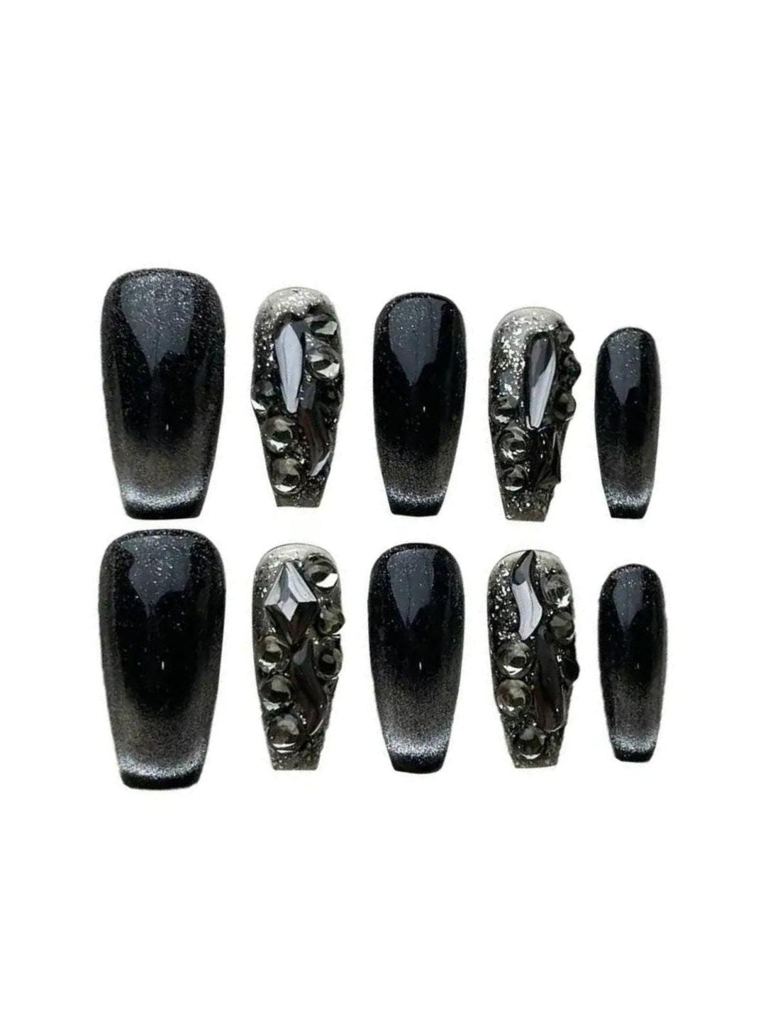 Black Cat Eye Crystal Handmade Press On Nails - Mew Mews Fashion