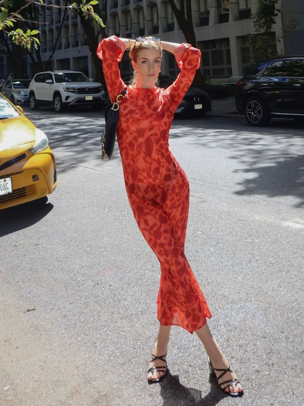 Cecily Long Sleeve Rose Printed Maxi Dress