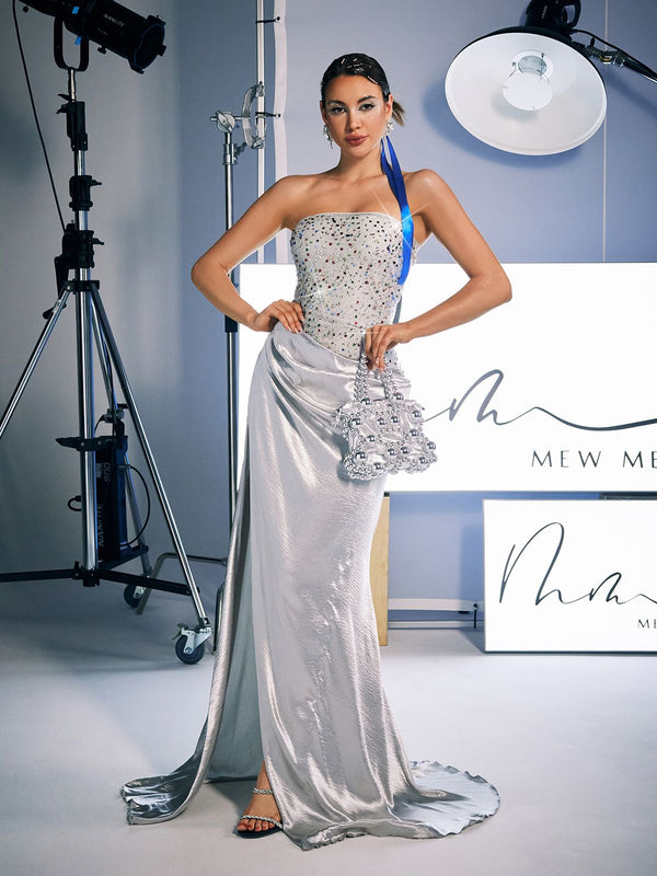 Corey Rhinestone Satin Maxi Dress