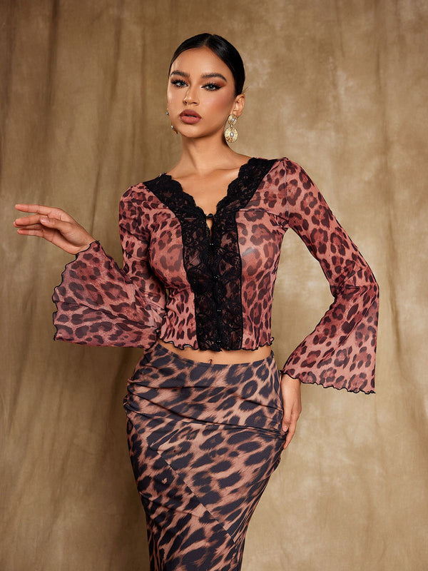 Elestren Flounce Sleeve Leopard Top