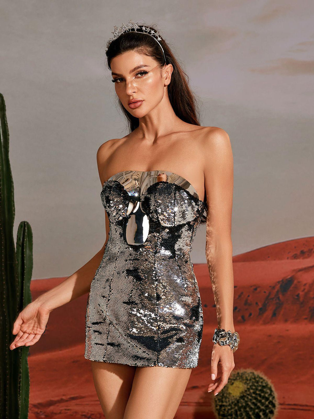 Enzi Strapless Cutout Sequin Mini Dress - Mew Mews