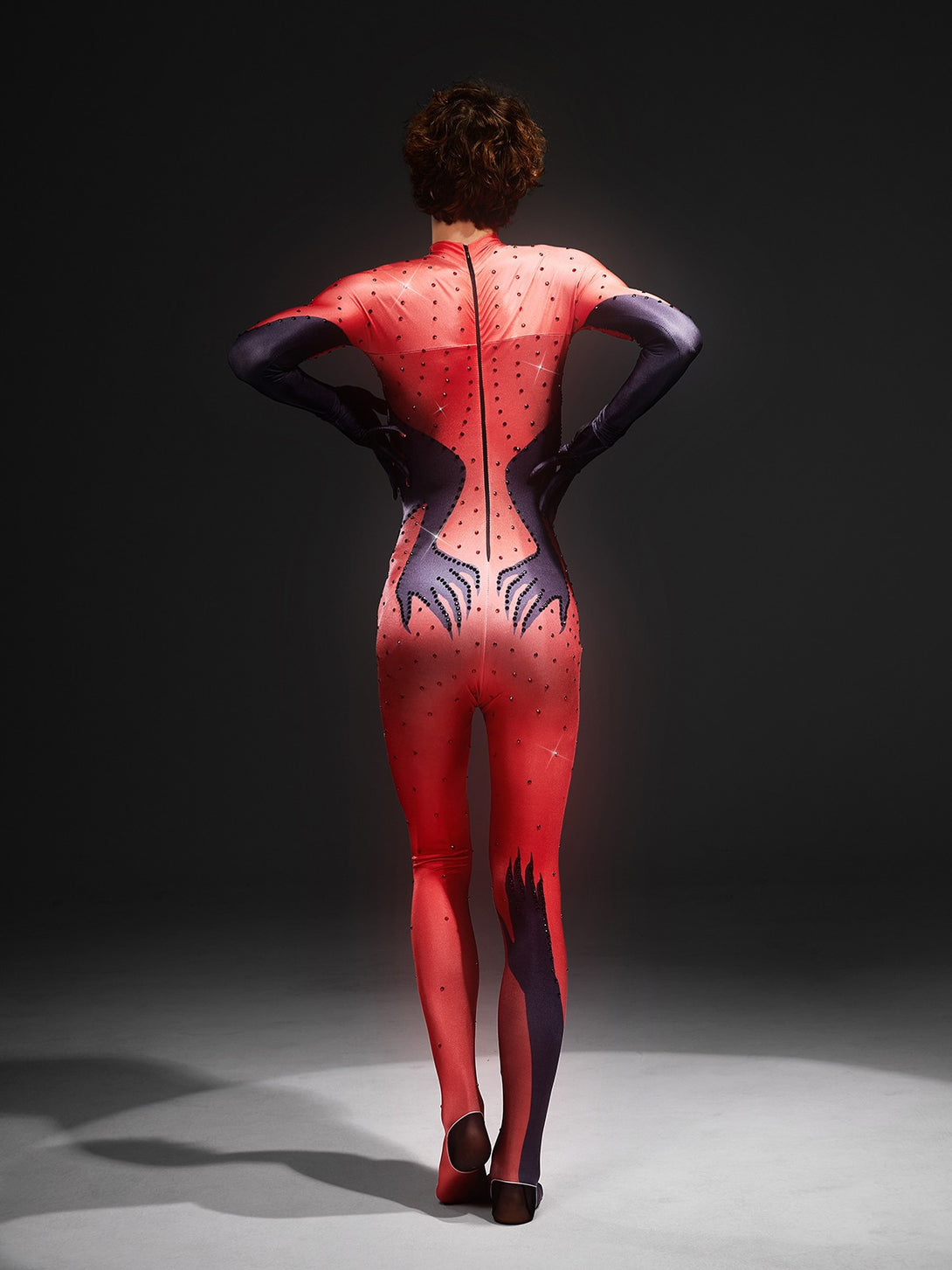 Esau Hands Printed Rhinestone Gloves Jumpsuit In Red - Mew Mews