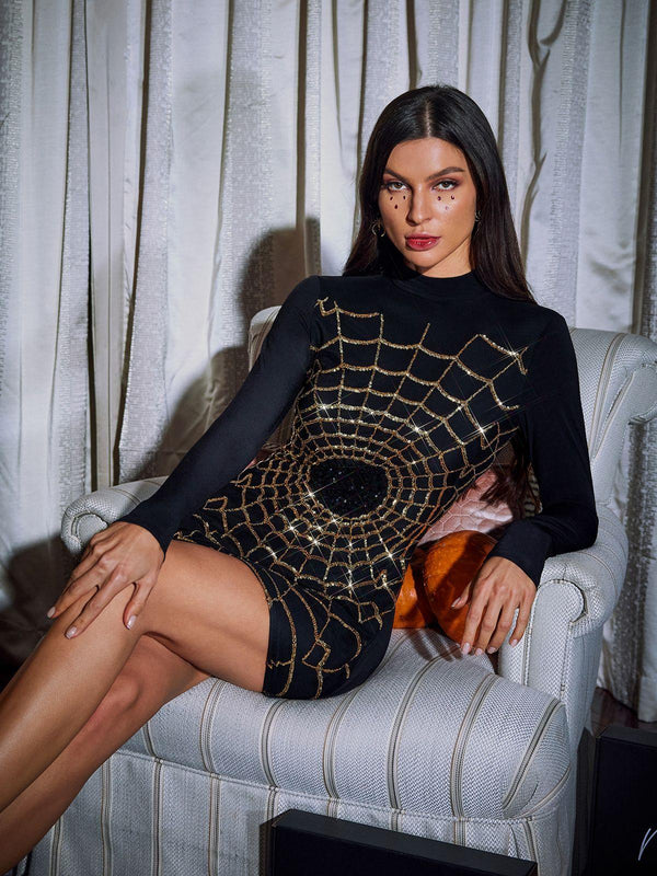 Galyn Long Sleeve Cobweb Mini Dress - Mew Mews