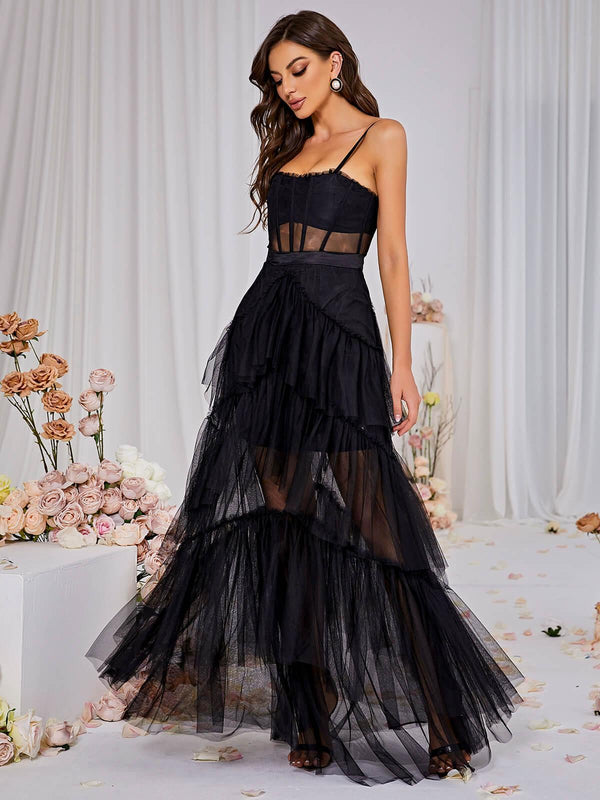 Inaya Mesh Maxi Dress In Black - Mew Mews