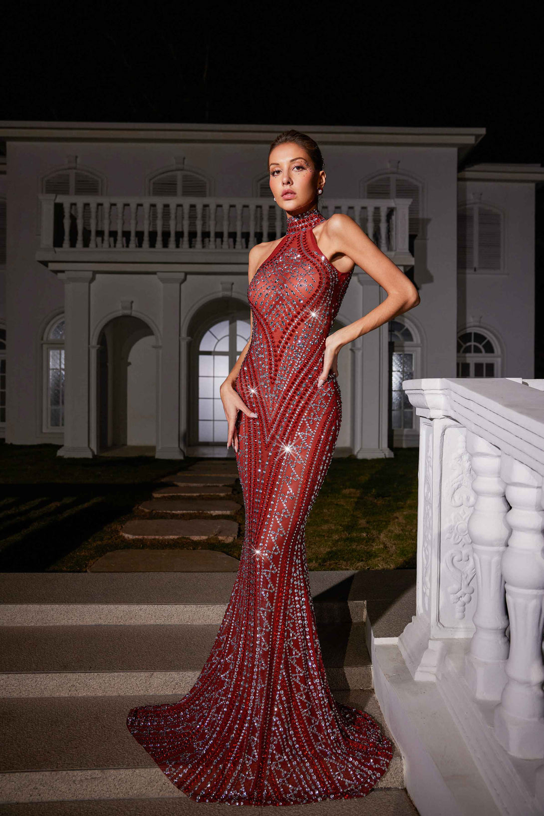 Koa Sleeveless Rhinestone Mesh Maxi Dress - Mew Mews