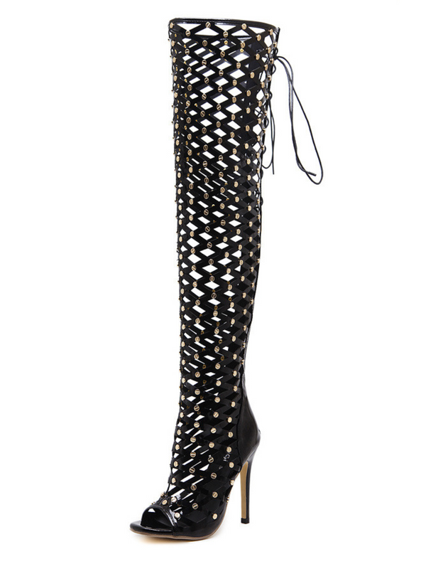 Maison Lace Up Net Hollow Boots - Mew Mews