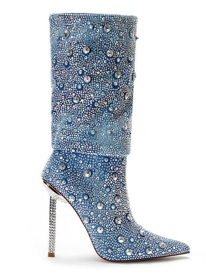 Mia Rhinestone Glitter Denim Boots - Mew Mews