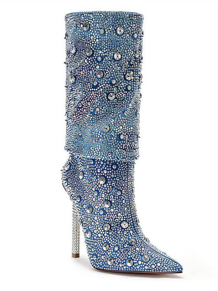 Mia Rhinestone Glitter Denim Boots - Mew Mews