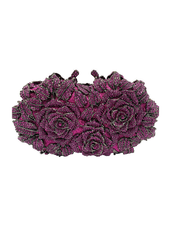 Nala Flower Rhinestone Embellished Clutch In Purple