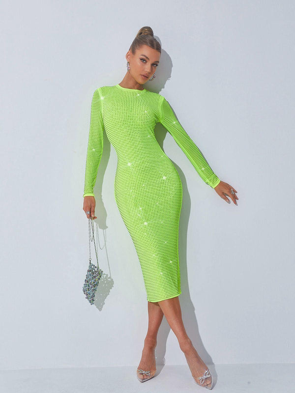 Neriah Crystal Embellished Midi Dress In Green - Mew Mews