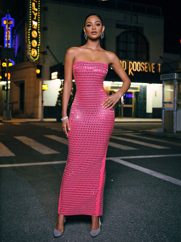 Ridley Rhinestone Maxi Dress In Hot Pink