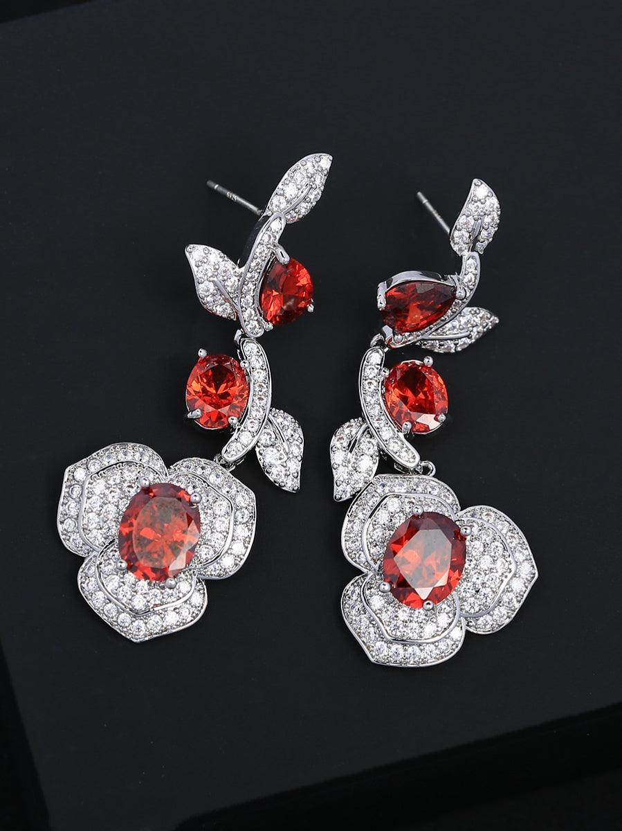 Rote Crystal Flower Drop Earrings - Mew Mews