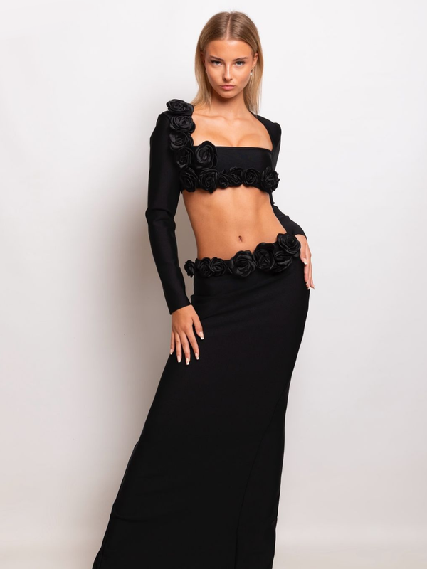 Rufus Flower Bandage Skirt Set In Black