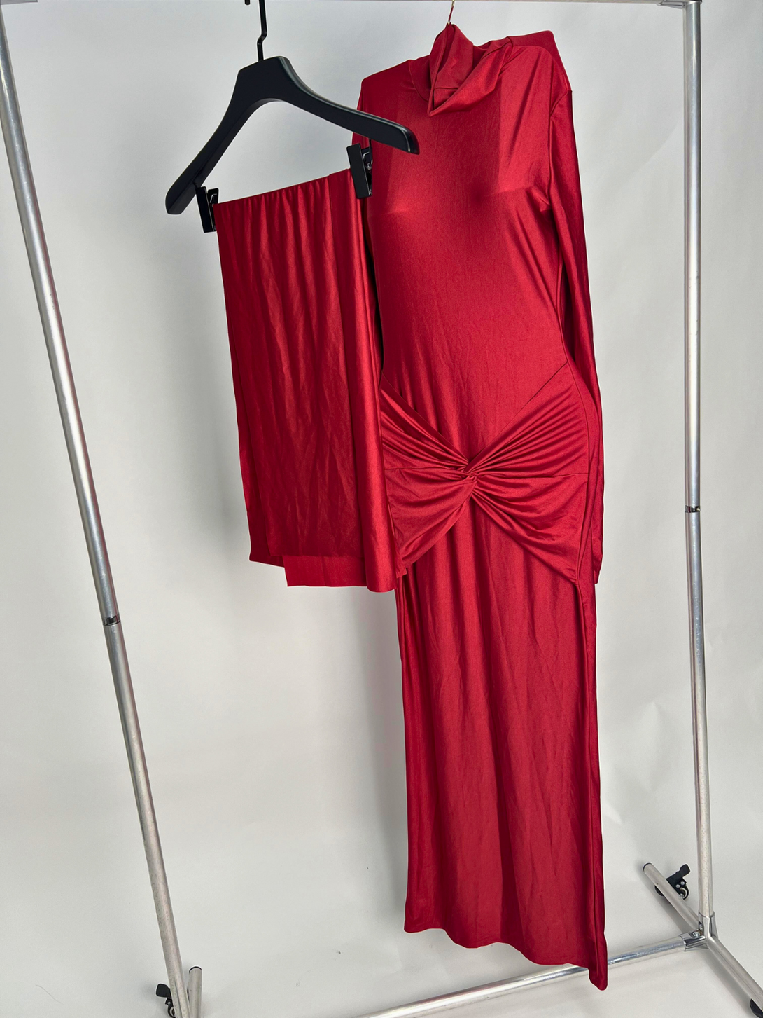 Rumaysa Long Sleeve Twisted Maxi Dress In Red - Mew Mews