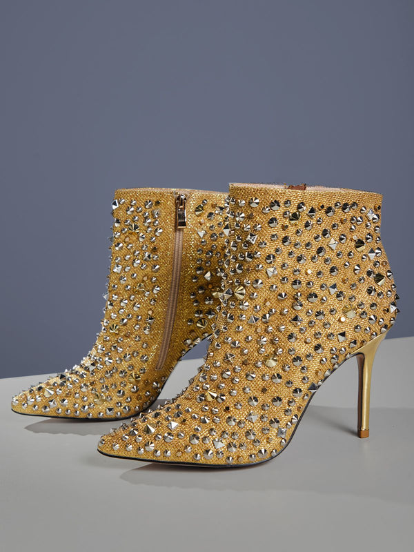 Sherin Rivet Leather Boots In Gold