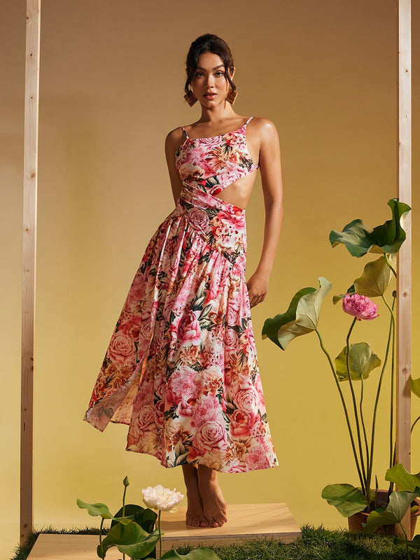 Acie Spaghetti Floral Print Midi Dress