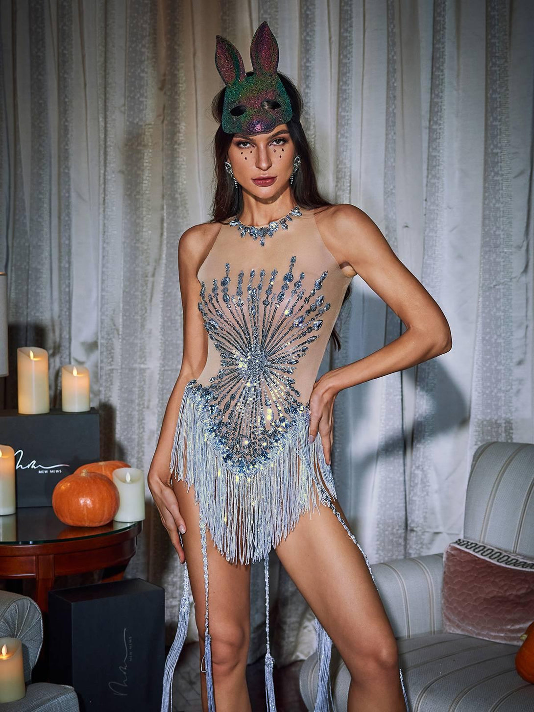 Yasmine Crystal Fringe Bodysuit - Mew Mews