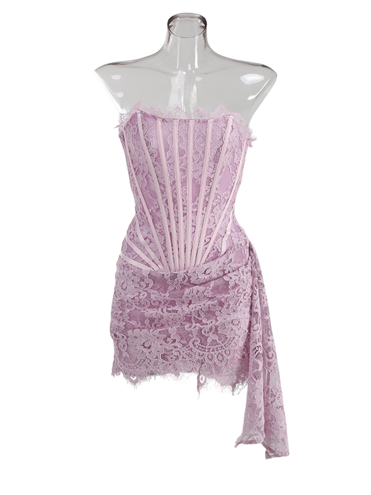 Yolita Strapless Patchwork Lace Dress In Lilac – Mew Mews Fashion