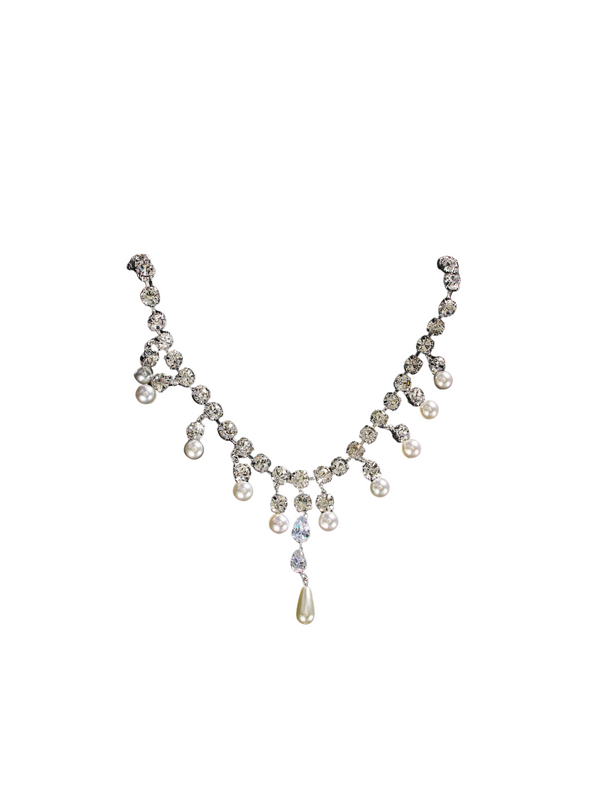 Zala Crystal Pearl Fringe Necklace