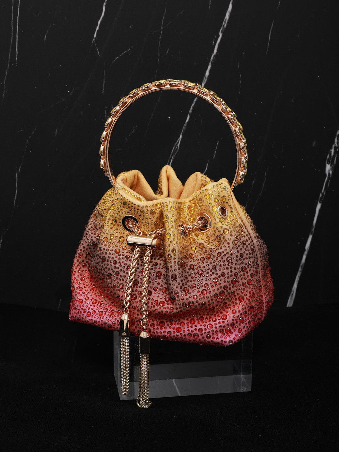 Mattea Crystal Embellished Bucket Bag In Ombre - Mew Mews Fashion