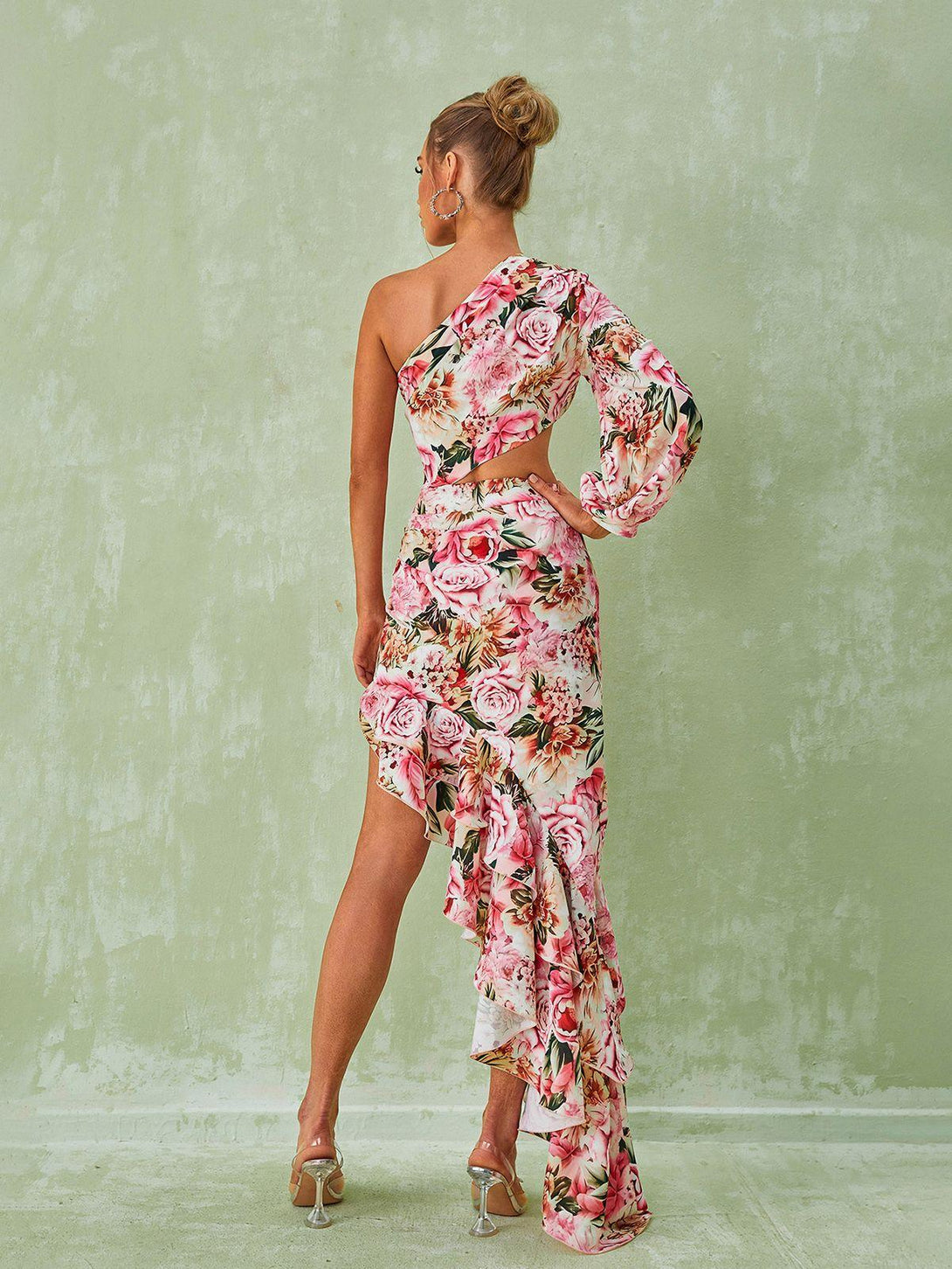 Aiyana One Shoulder Floral Maxi Dress In Pink - Mew Mews Fashion