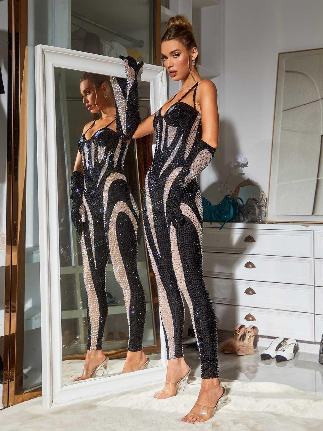 Amalia Diamante Jumpsuit In Black - Mew Mews