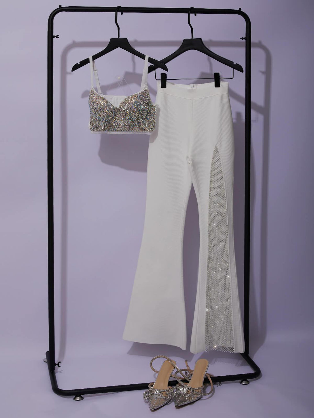 Della Mesh Diamond Bandage Pants In White - Mew Mews Fashion