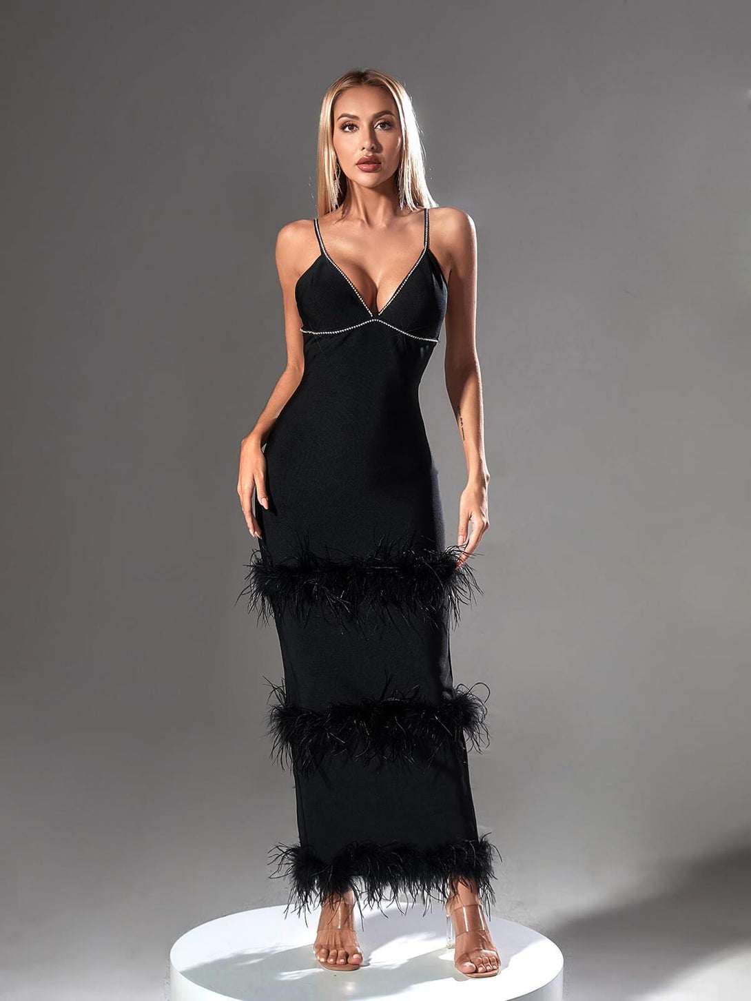 Evolet Rhinestone Feather Bandage Dress - Mew Mews Fashion