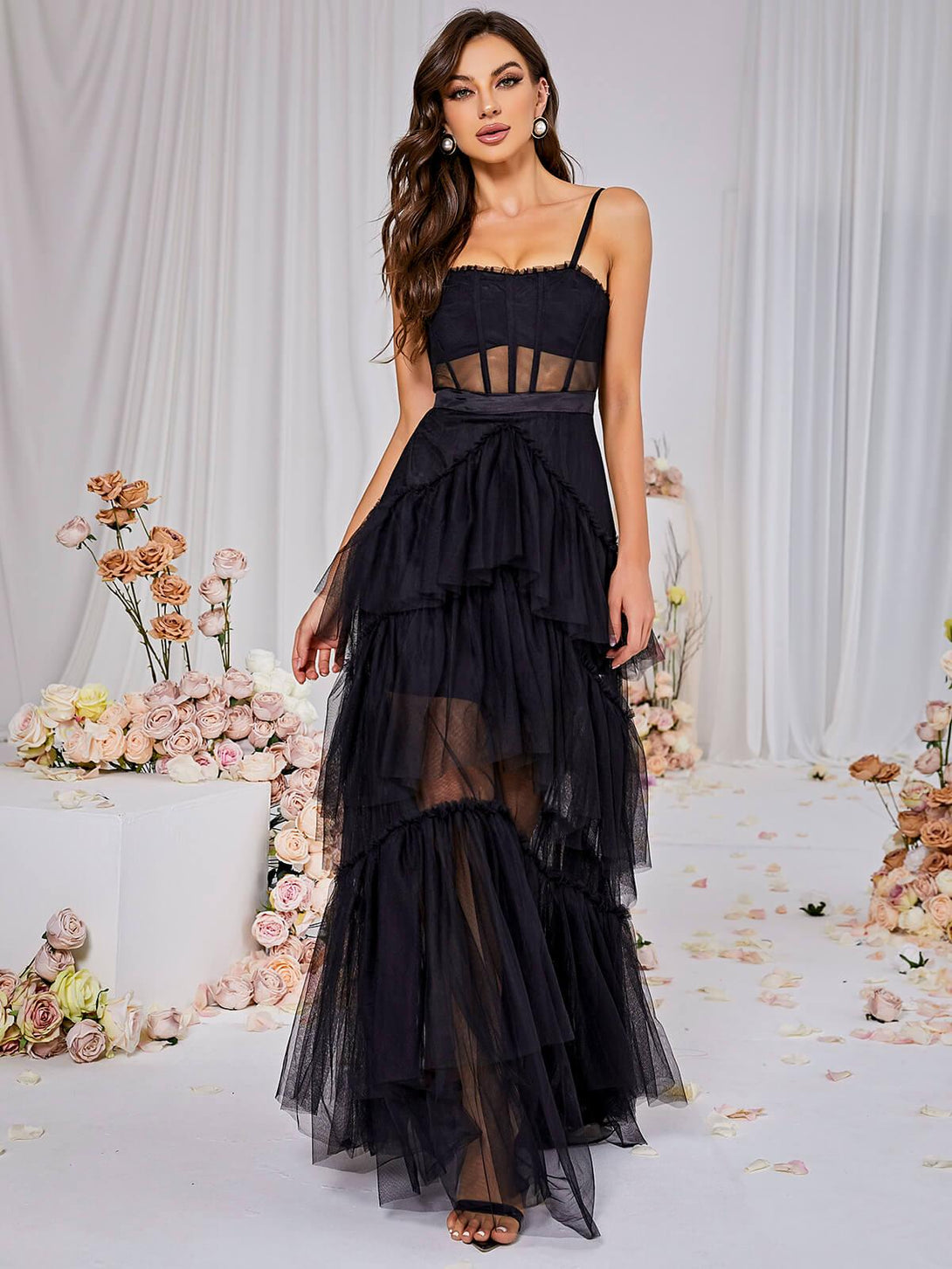 Inaya Mesh Maxi Dress In Black - Mew Mews Fashion