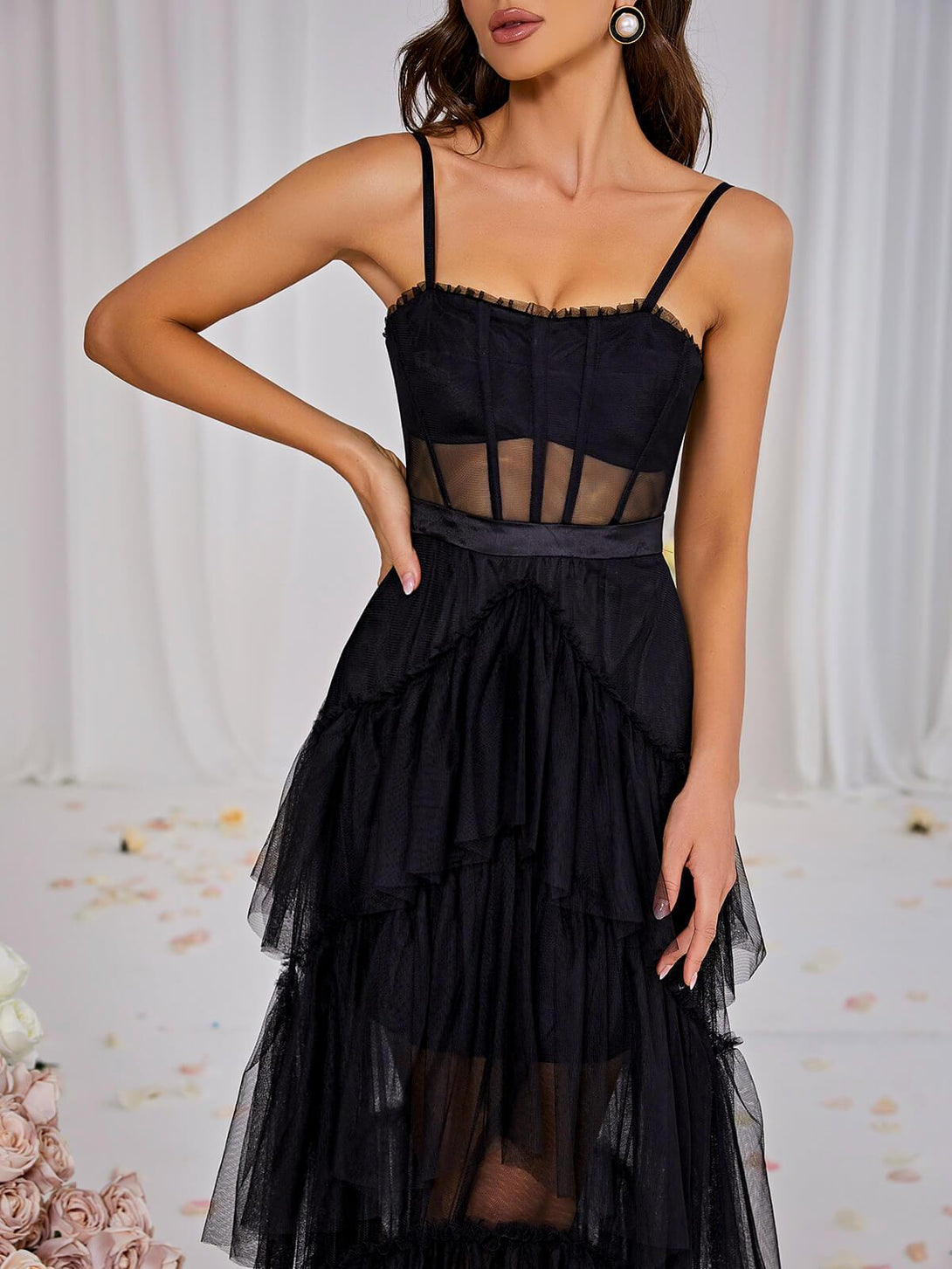 Inaya Mesh Maxi Dress In Black - Mew Mews Fashion