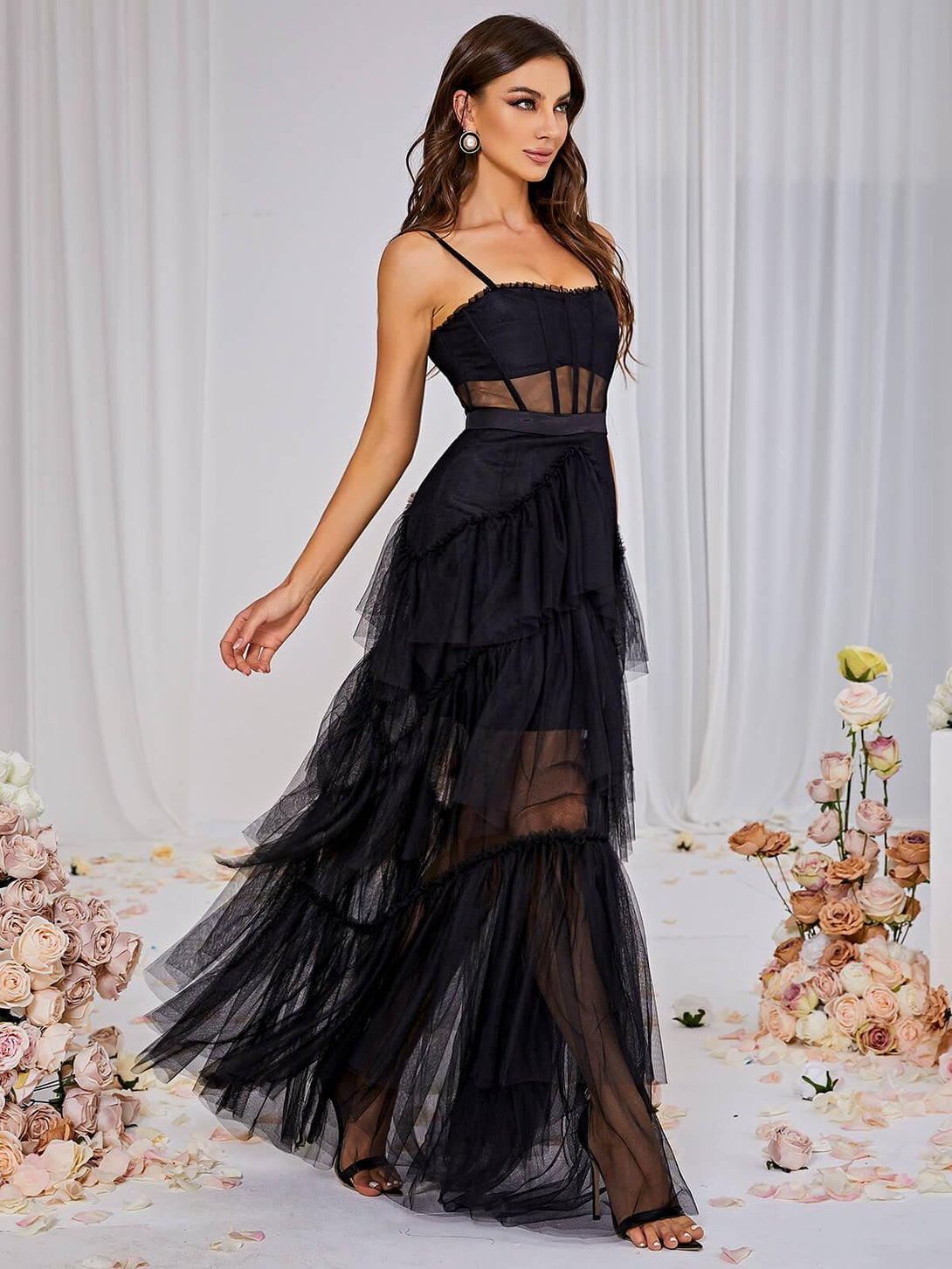 Inaya Mesh Maxi Dress In Black - Mew Mews Fashion