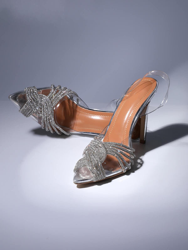 Lumi Crystal Embellished Sandals In Silver - Mew Mews Fashion