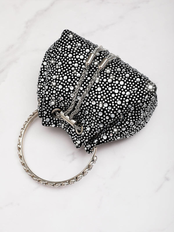 Mattea Crystal Embellished Bucket Bag In Black - Mew Mews Fashion