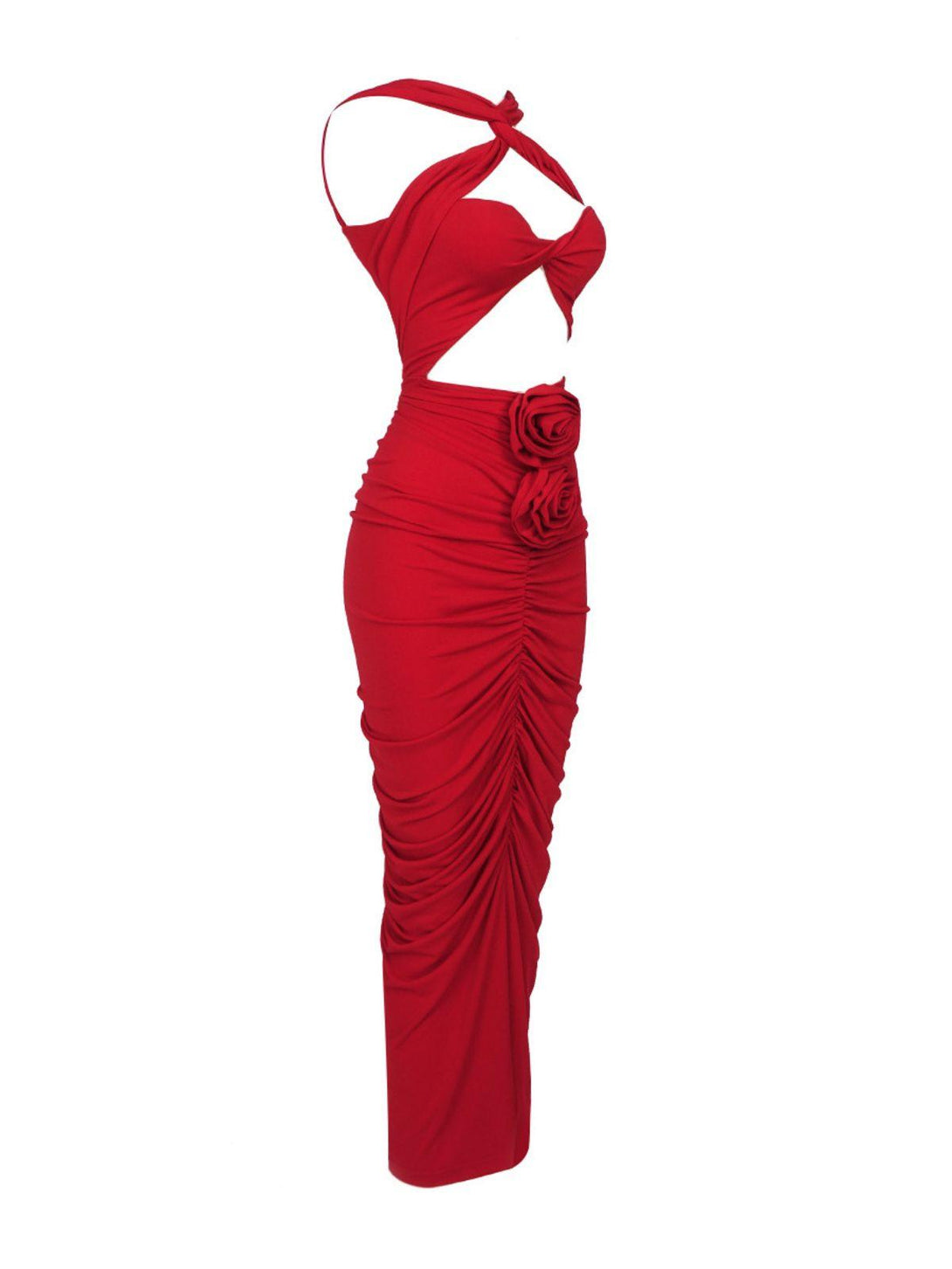 Pomeline Rose Bodycon Maxi Dress In Red - Mew Mews Fashion