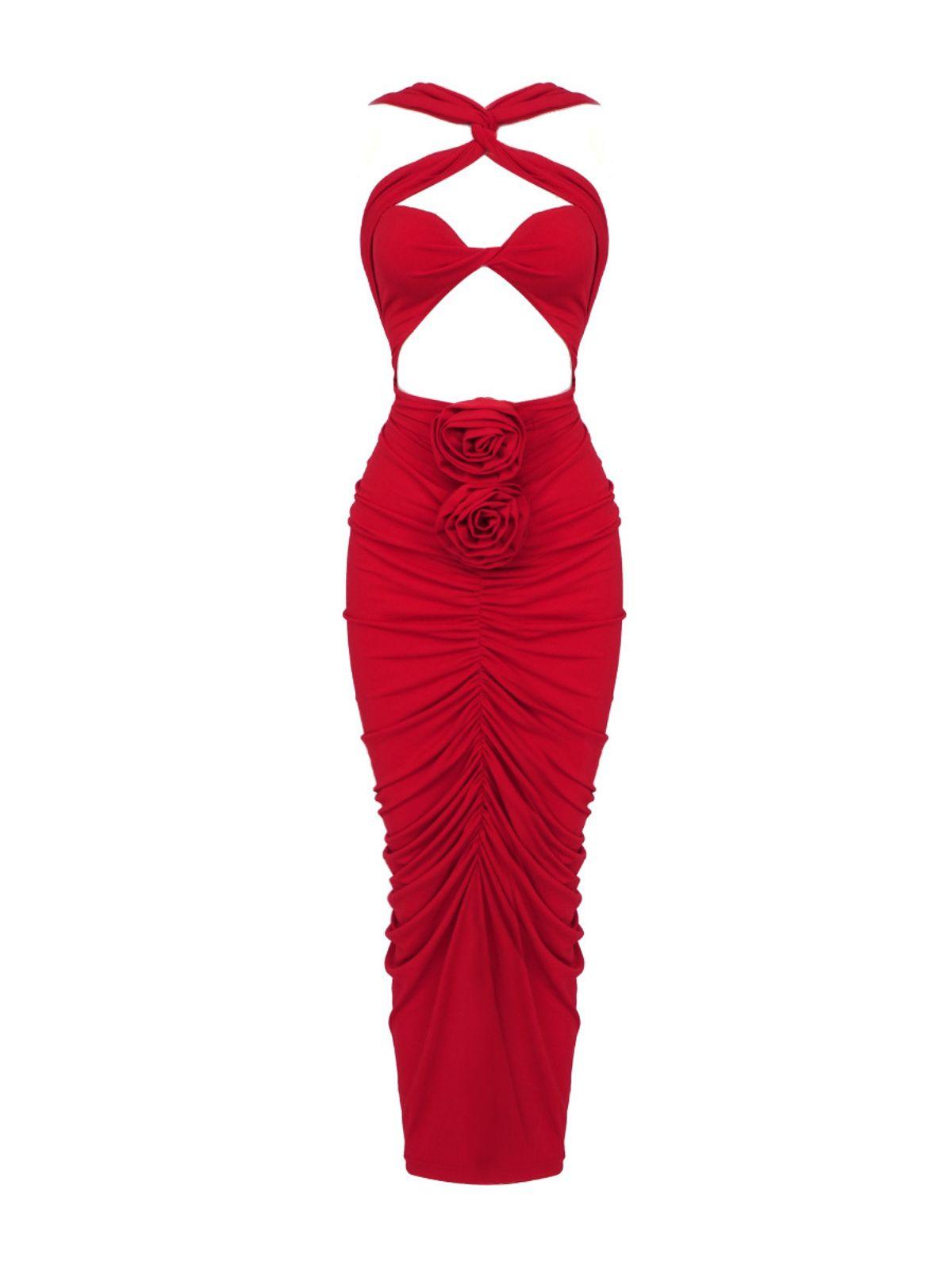 Pomeline Rose Bodycon Maxi Dress In Red – Mew Mews UK