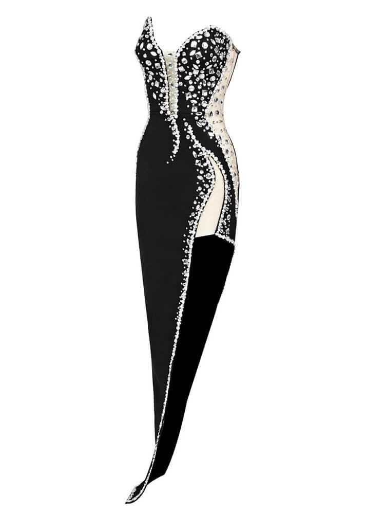 Sabine Strapless Embellished Bandage Dress - Mew Mews Fashion