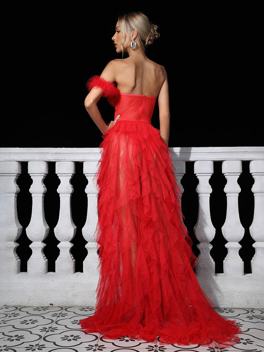 Titania One Shoulder Tulle Maxi Dress In Red - Mew Mews Fashion